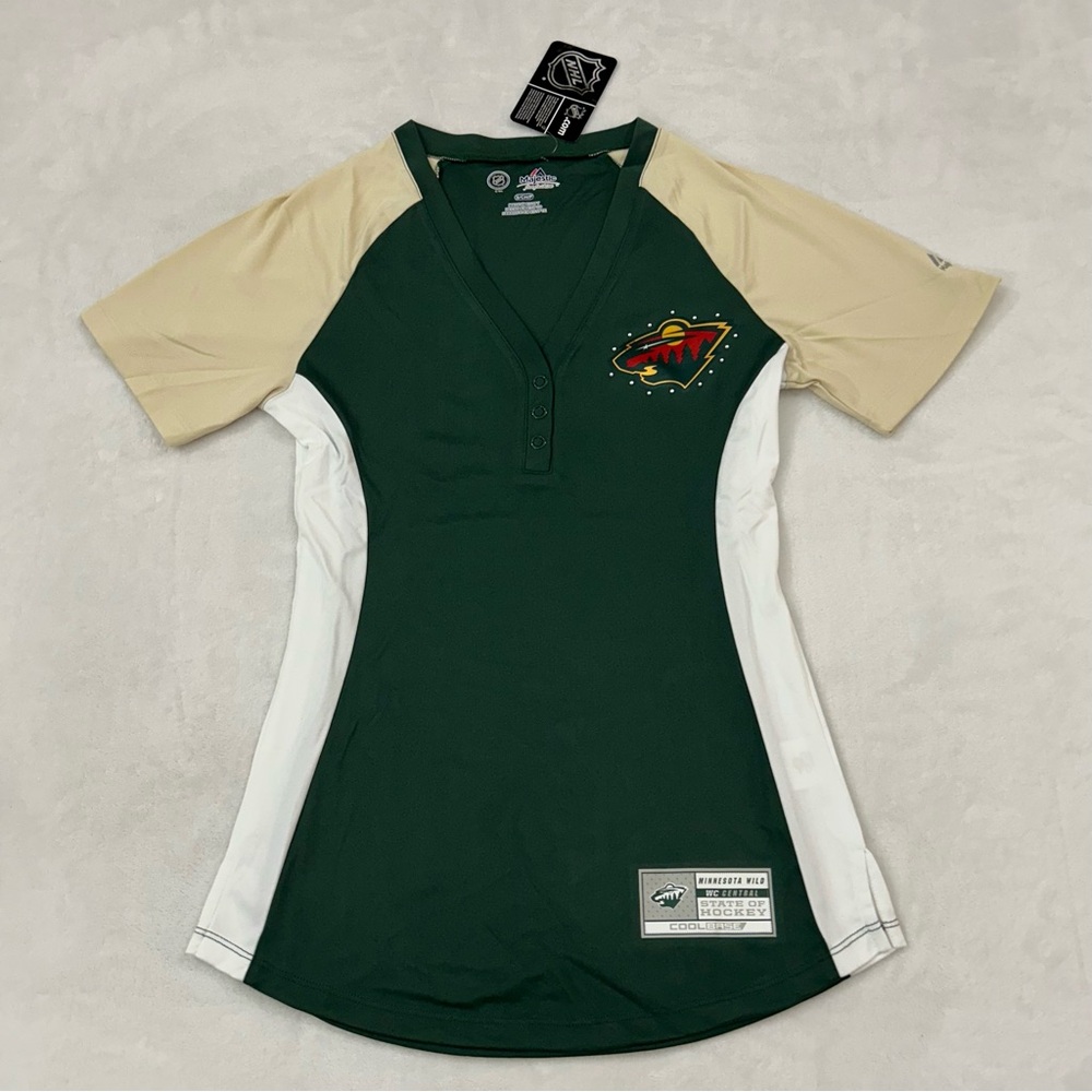NHL Minnesota Wild Hockey Majestic Lace Up Fashion Short Sleeve Jersey Women’s S